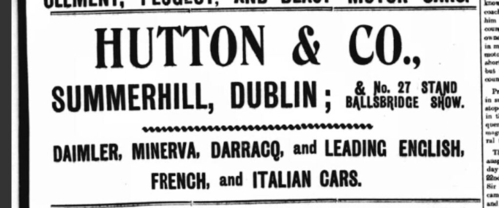 Advertisement for Hutton Cars, Summerhill, Dublin.