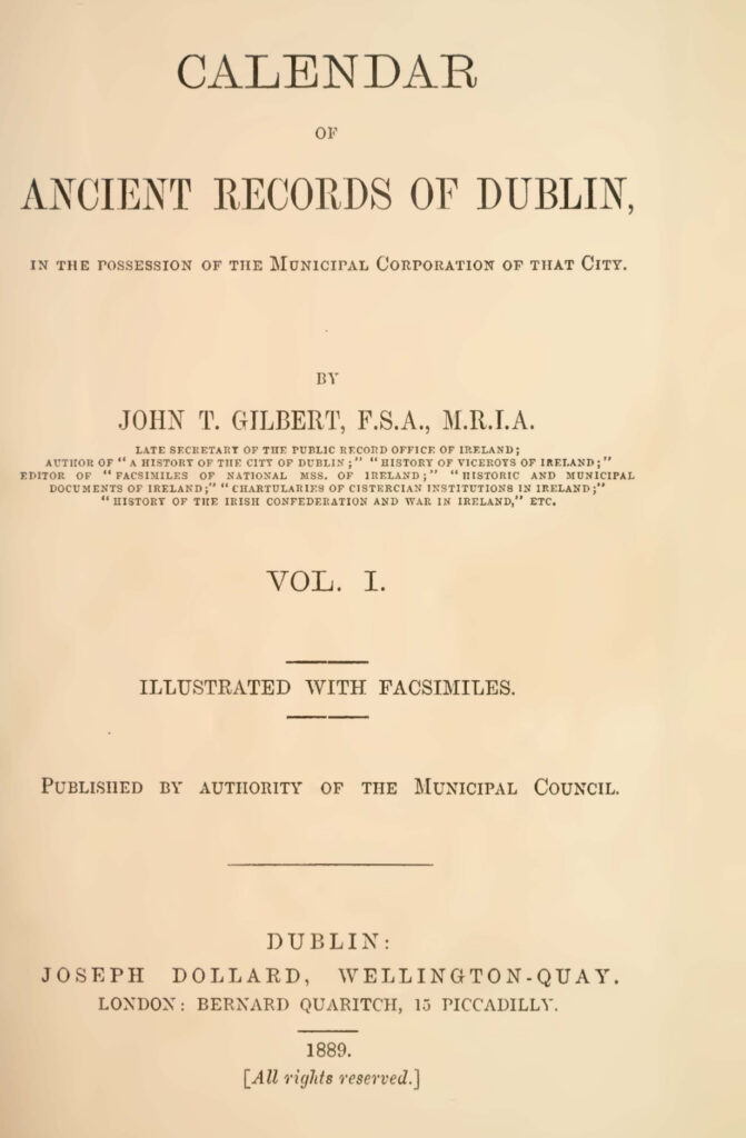 Photograph of the title page of the Calendar of Ancient Records, volumeme 1.