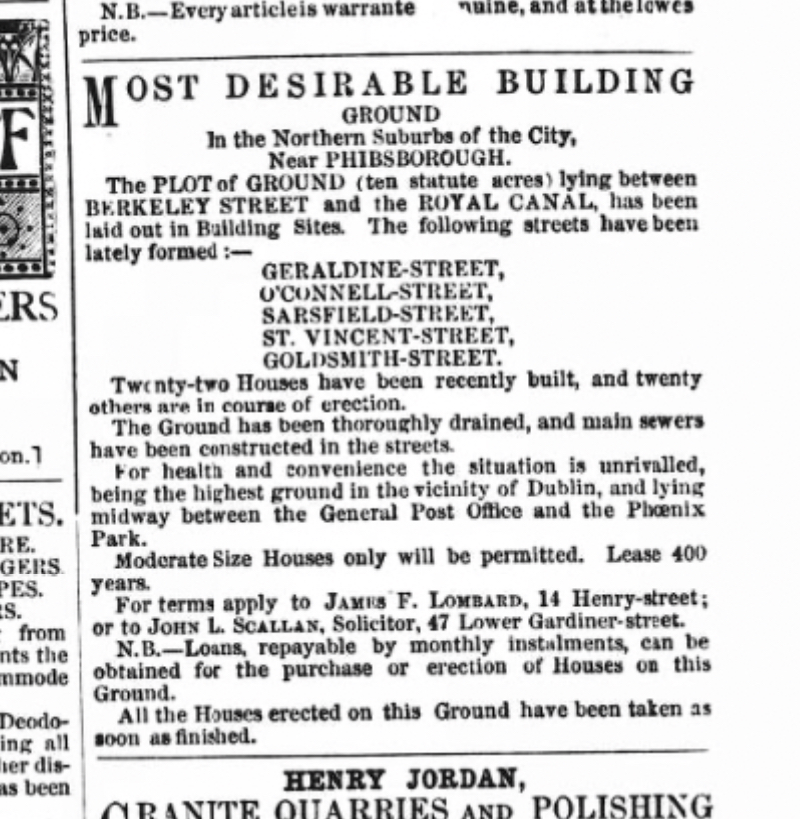 Photograph of an advertisement in the Dublin Builder.