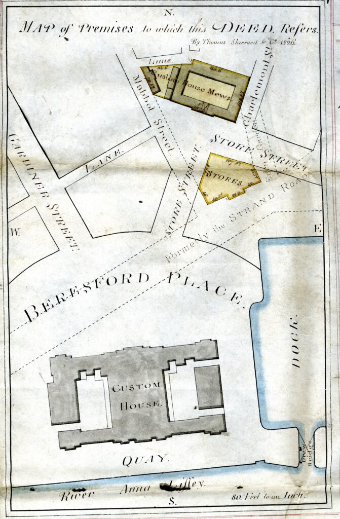 A map of 1826 showing Beresford Place and the surrounding streets, including Mabbot Street.