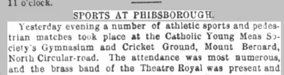Image of newspaper article headed ‘Sports at Phibsboro’, Evening Freeman, 07 July 1863.