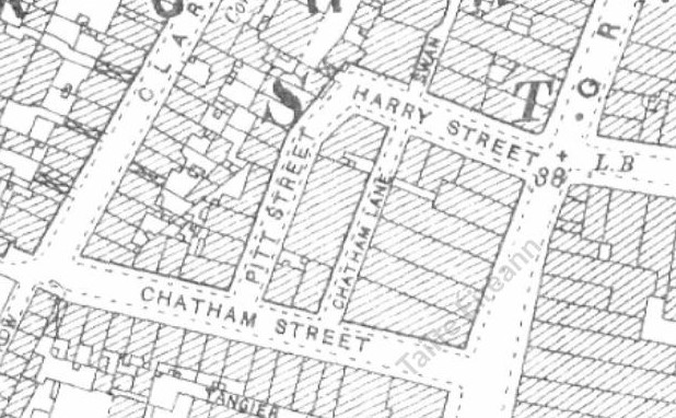 Pitt Street shown on the OS 25" map, surveyed in 1907 and published in 1911.