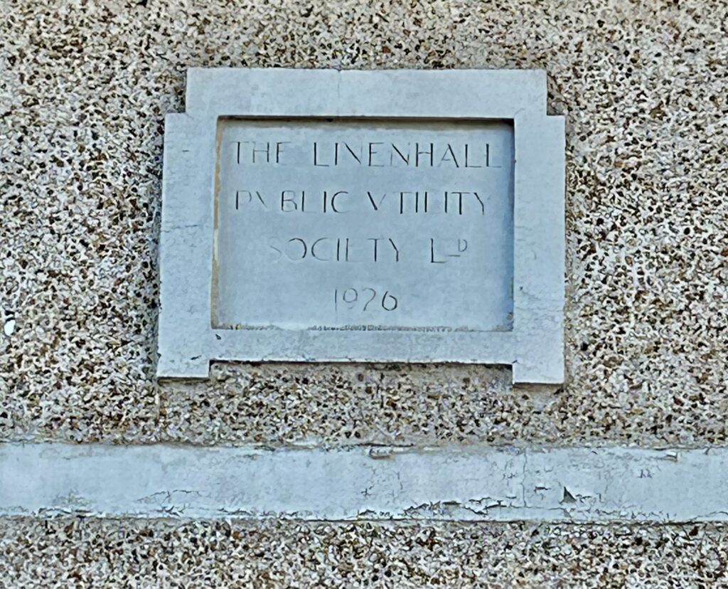 Foundation stone inscribed "The Linenhall Public Utility Society Ltd. 1926".